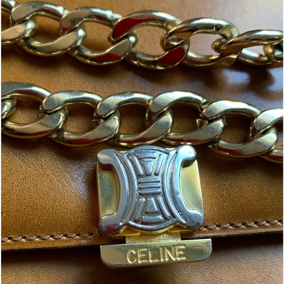 Stunning vintage CELINE Paris tan leather chain link shoulder bag purse two way - Picture 8 of 16